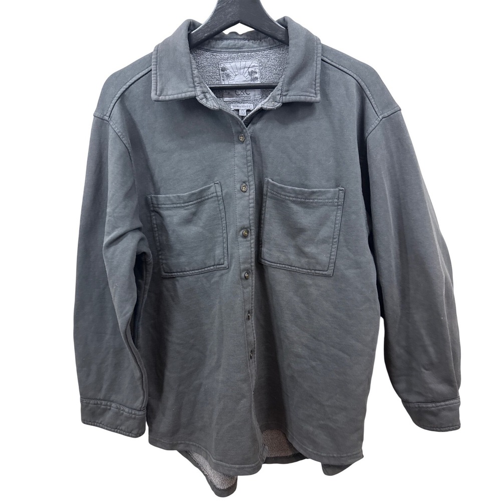 C&C California Sunwashed Fleece Shacket Charcoal Gray Button Down Jacket Medium